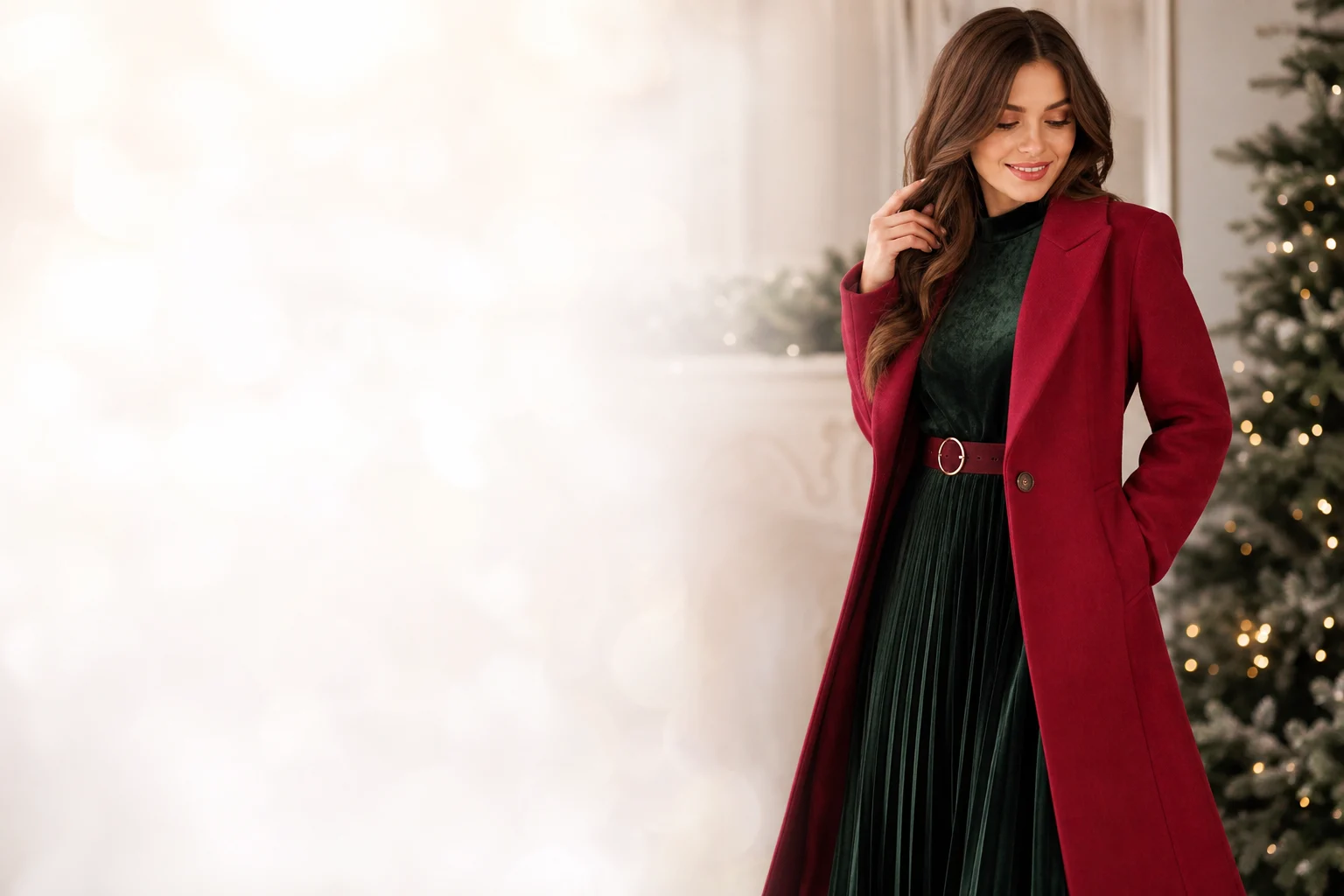Festliche Weihnachtsstimmung mit roter und grüner Kleidung