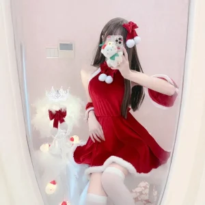 Weihnachtskleid Samt Rot 1