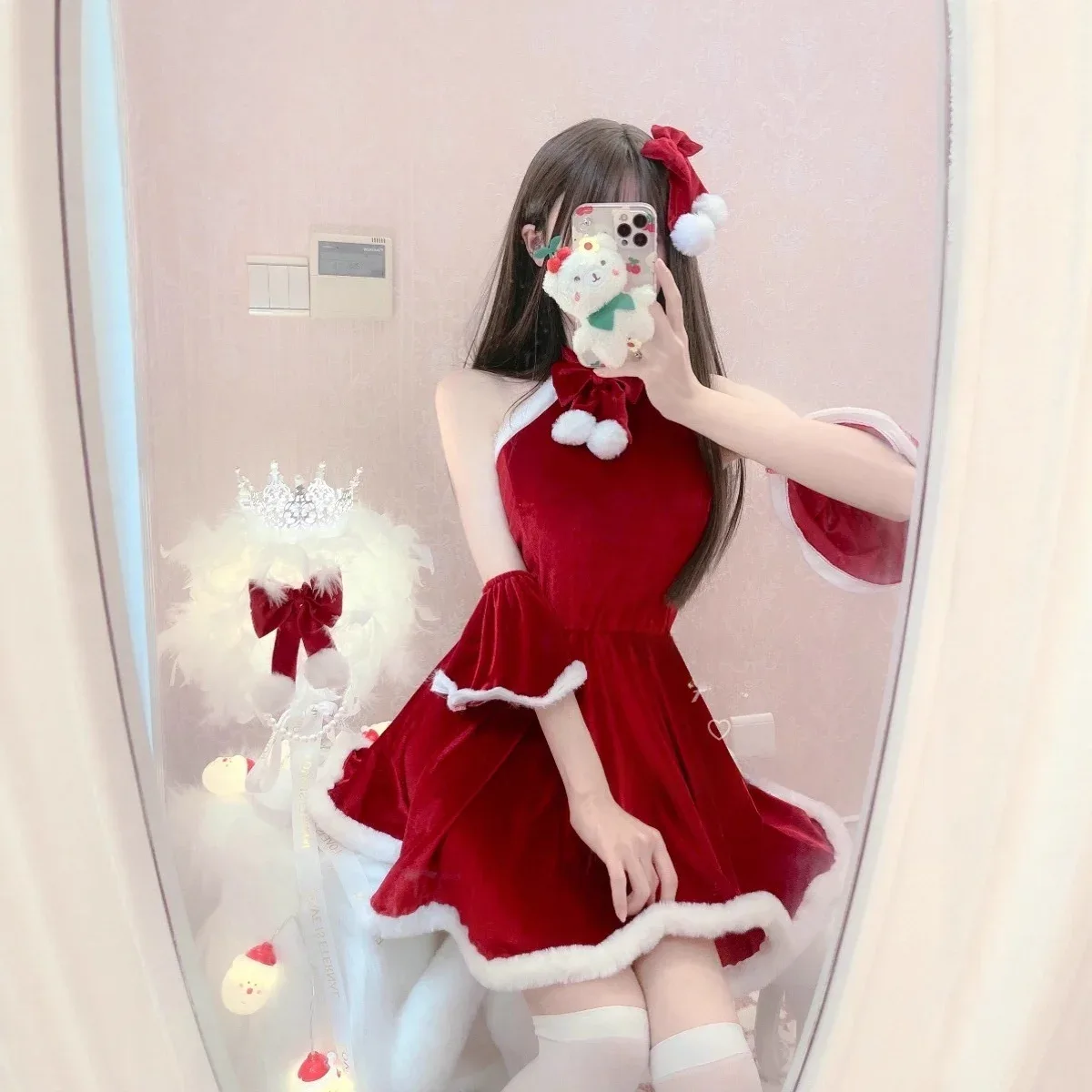 Weihnachtskleid Samt Rot 2
