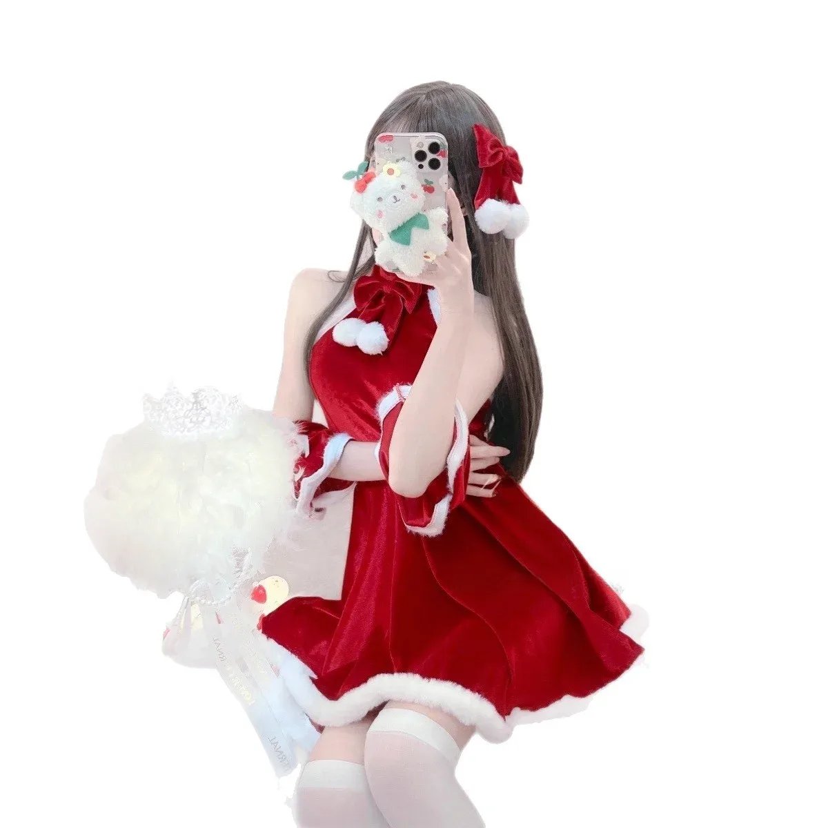 Weihnachtskleid Samt Rot 3